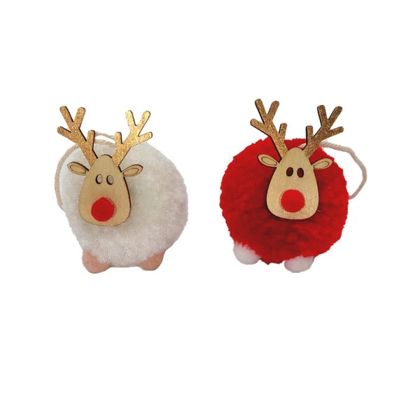 CHRISTMAS WOODEN ORNAMENT 7 cm REINDEER - 2 COLORS