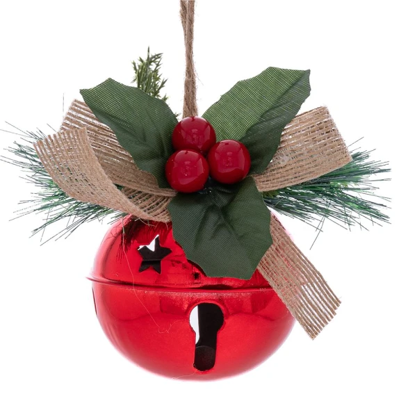 SHINING RED METAL JINGLE BELL WITH DECOR 8 CM
