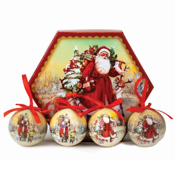 CHRISTMAS BAUBLES 8 cm ECOLOGICAL SANTA CLAUS & CHILDREN IN BOX SET 14 pcs 