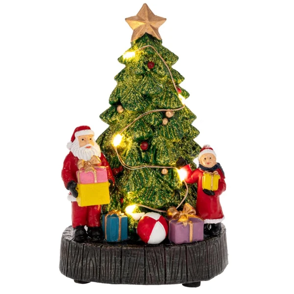 LIGHTED TREE WITH GIFTS AND SANTA 10X8X16 CM BATTERY OPERATED