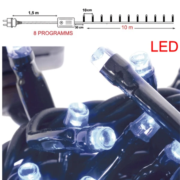 CHRISTMAS LIGHTS 100 LED OUTDOOR GREEN / BLUE 10M PROGRAM