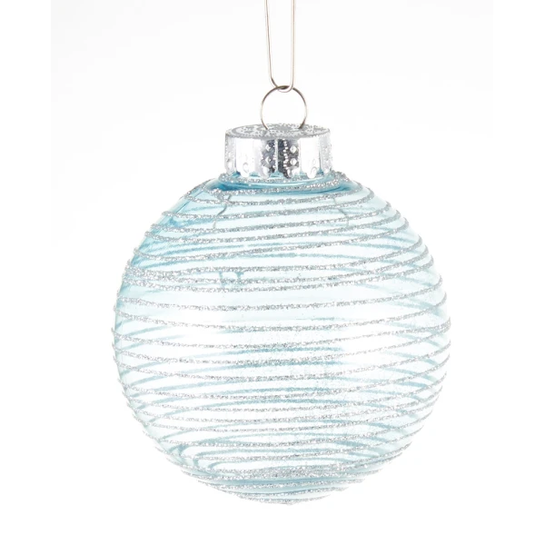 DECOR BALL 8 cm TRANSPARENT LIGHT BLUE SET 6 pcs - 2 DESIGNS