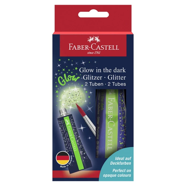 FABER-CASTELL 2X12ml GLOW IN THE DARK GLITTER PAINT SET