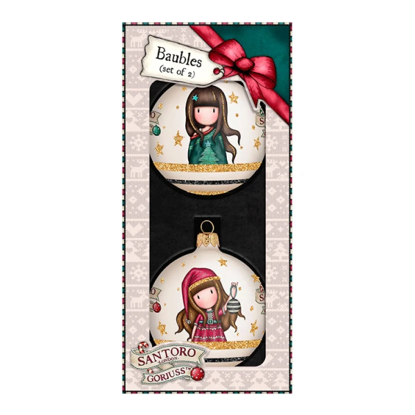 ΧΡΙΣΤΟΥΓΕΝΝΙΑΤΙΚΕΣ ΜΠΑΛΕΣ ΣΕΤ 2 τεμ. 8 εκ. GORJUSS MERRY AND BRIGHT
