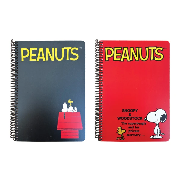 BACK ME UP SPIRAL NOTEBOOK 17x25 2 SUBJECTS 70 SHEETS PEANUTS BLACK & RED - 2 DESIGNS