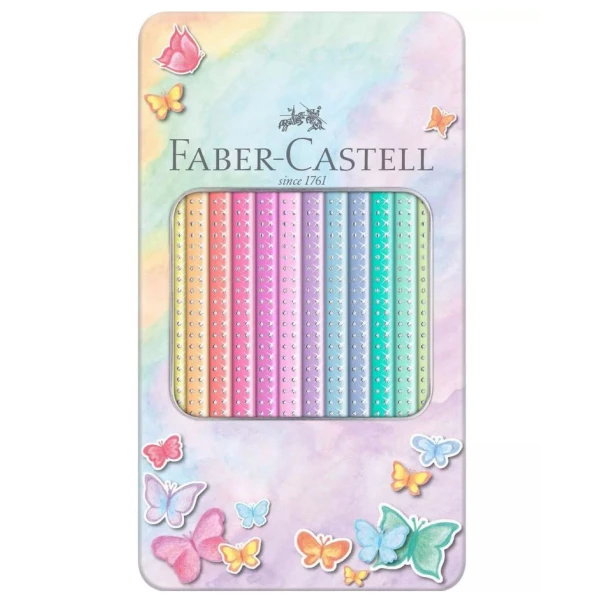 FABER-CASTELL ΜΕΤΑΛΛΙΚΗ ΚΑΣΕΤΙΝΑ ME 12 ΞΥΛΟΜΠΟΓΙΕΣ SPARKLE ΠΑΣΤΕΛ