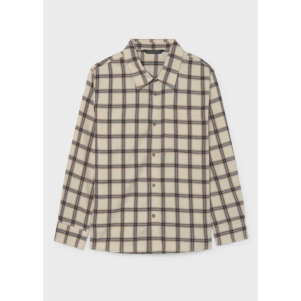 MAYORAL LONG-SLEEVE CHECK FLANNEL SHIRT BEIGE