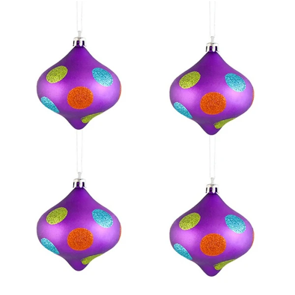 CHRISTMAS WHIRLINGIG BALL DOTS 8 cm SET 4 pcs FUCHSIA