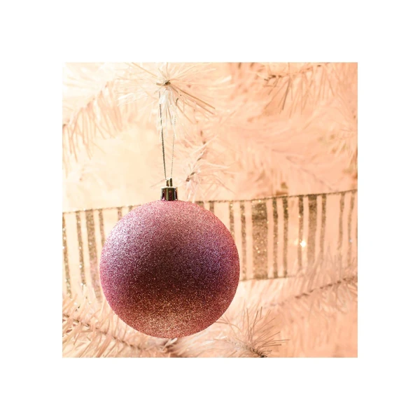 CHRISTMAS BALL 8 cm GLITTER SET 6 pcs PINK