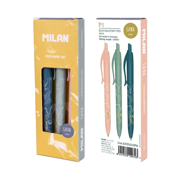 MILAN ΣΕΤ ΓΡΑΦΗΣ 3 ΣΤΥΛΟ P1 LAVA SERIES ΜΠΛΕ ΜΕΛΑΝΙ