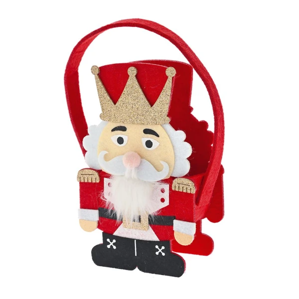 XMAS RED FELT NUTCRACKER BASKET 11X7X17 CM