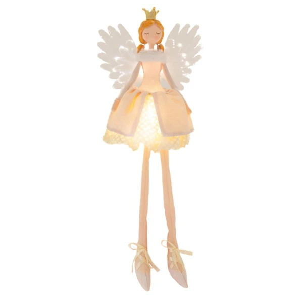 CREAM SITTING ANGEL WITH LED WINGS 22X12X53 CM