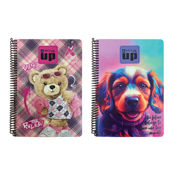 BACK ME UP SPIRAL NOTEBOOK 17x25 2 SUBJECTS 70 SHEETS PUPPY & SCOTCH BEAR - 2 DESIGNS
