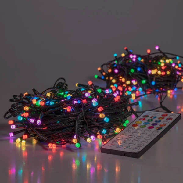 CHRISTMAS LIGHTS 200 LED WITH COLOR-CHANGING CONTROLLER GREEN CABLE 20 METERS