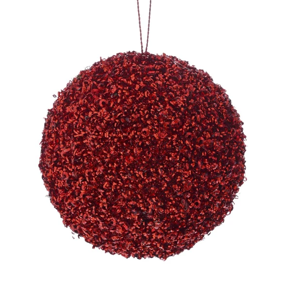 CHRISTMAS FOAM BALL 8 cm WITH GLITTER RED