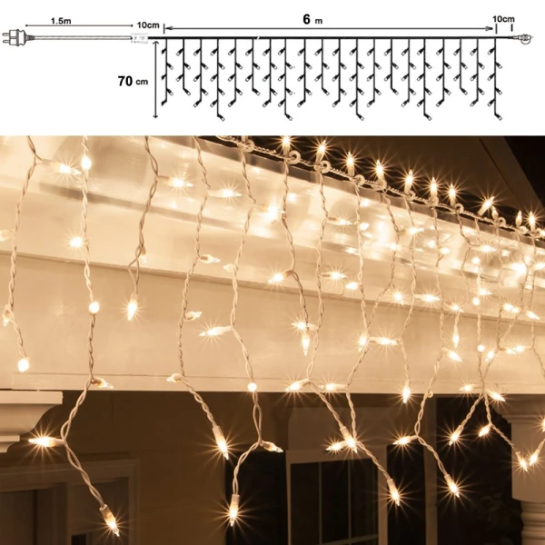 LIGHTS 300LED ICICLE CURTAIN LIGHTS CLEAR WHITE 6m X 70 cm 8 FUNCTIONS INDOOR & OUTDOOR
