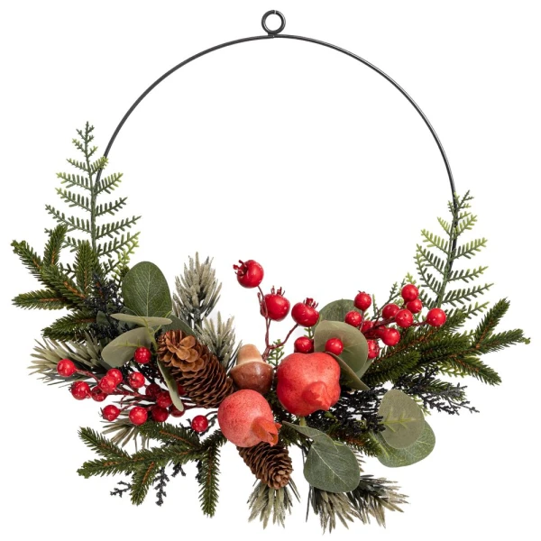 GREEN WREATH WITH POMEGRANATES MYSHROOM BERRIES AND PINE CONES 30CM