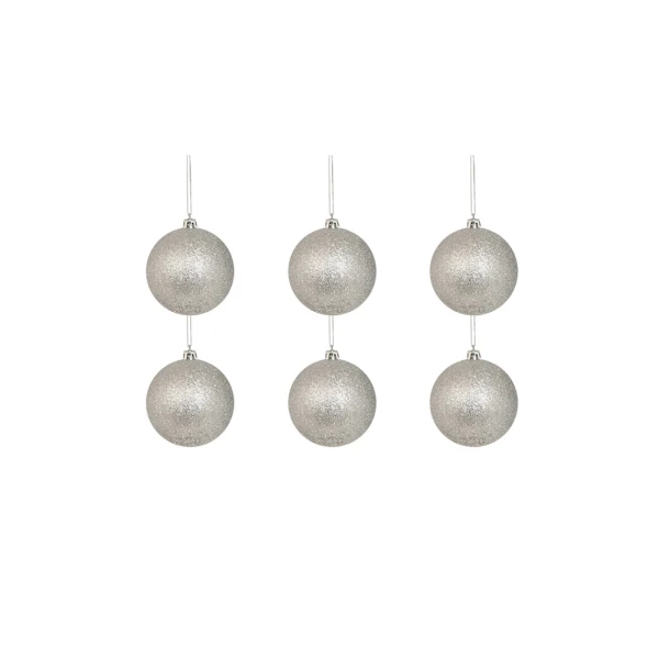 CHRISTMAS BALL 8 cm GLITTER SET 6 pcs SILVER