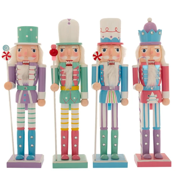 MULTICOLOR WOODEN NUTCRACKERS 38 cm STRIPED WITH BASE - 4 DESIGNS