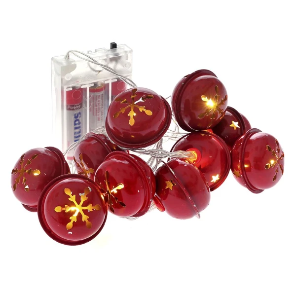 GARLAND WITH RED IRON BELLS WITH 10 BATTERY LED 4X155 CM