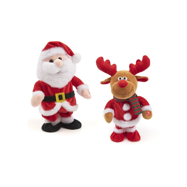 PLUSH SANTA CLAUS & REINDEER 30 cm WITH GREEK CAROLS AND MOTION