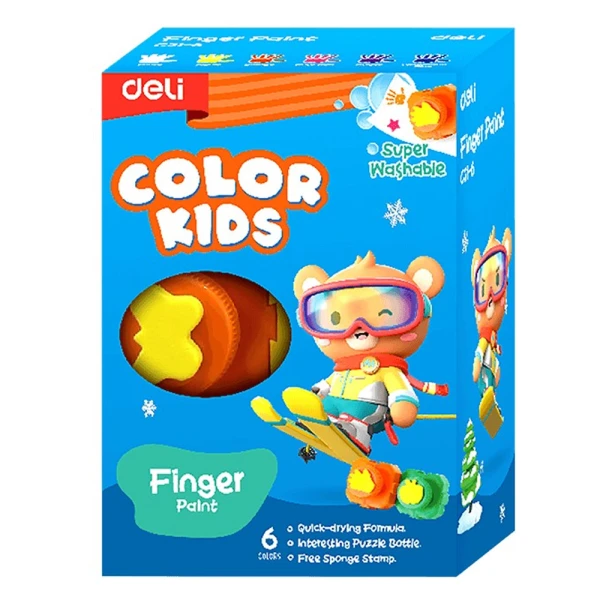 DELI FINGER PAINT 18ml WITH STAMP 6 COLOURS KIDS