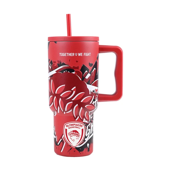 ESTIA HOME ART STRAW TUMBLER XL 900ml OLYMPIAKOS TOGETHER WE FIGHT