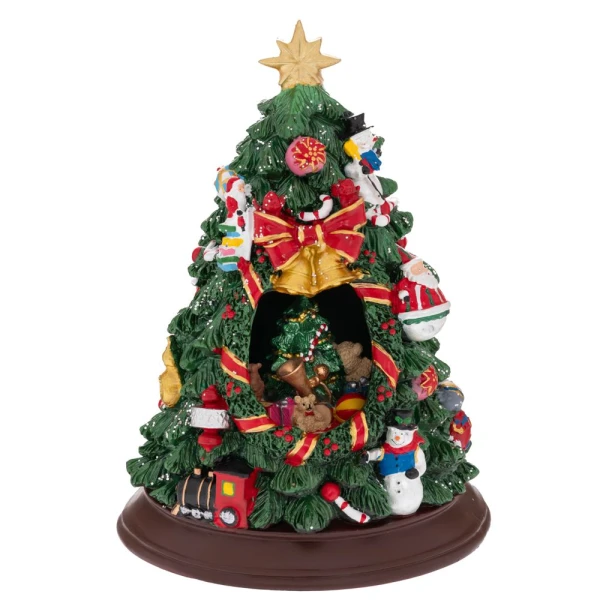 GREEN RESIN WINDING TREE WITH MUSIC AND MOVEMENT D13,5X20 CM