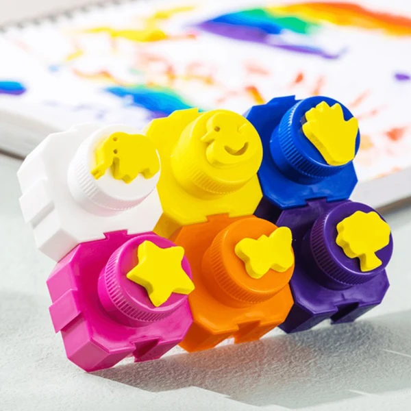 DELI FINGER PAINT 18ml WITH STAMP 6 COLOURS KIDS