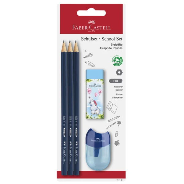 FABER-CASTELL ΣΕΤ 3 ΧΡΩΜΑΤΙΣΤΑ ΜΟΛΥΒΙΑ ΗΒ ΜΕ ΓΟΜΑ JUNGLE ΚΑΙ ΞΥΣΤΡΑ APPLE - 3 ΣΧΕΔΙΑ