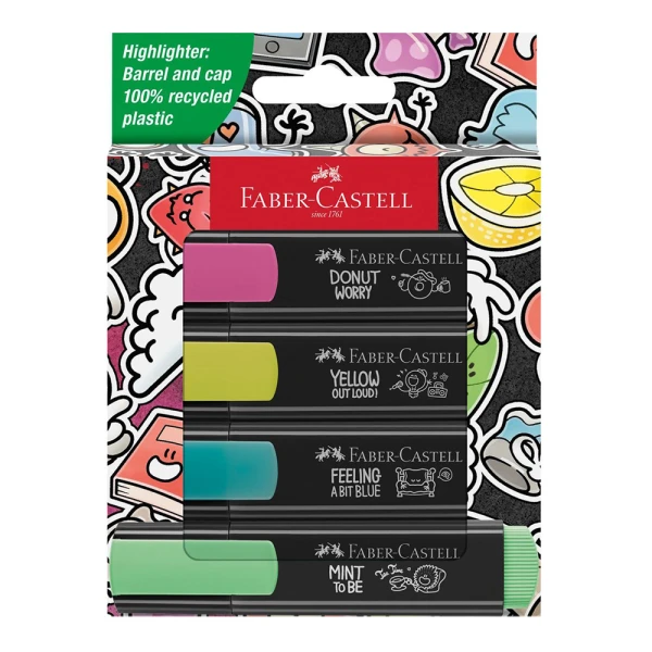 FABER-CASTELL ΣΕΤ 4 ΥΠΟΓΡΑΜΜΙΣΤEΣ FLUO-PASTEL ΜΑΥΡΟΣ ΚΟΡΜΟΣ