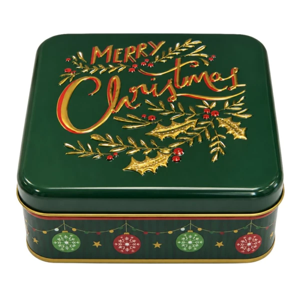 ΠΡΑΣΙΝΟ ΤΕΤΡΑΓΩΝΟ ΜΕΤΑΛΛΙΚΟ ΚΟΥΤΙ MERRY CHRISTMAS 17Χ17Χ6 ΕΚ