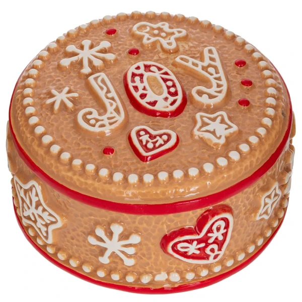 BROWN CERAMIC ROUND COOKIE JAR WITH EMBOSSED SWEET DESIGNS 13X13X7 CM