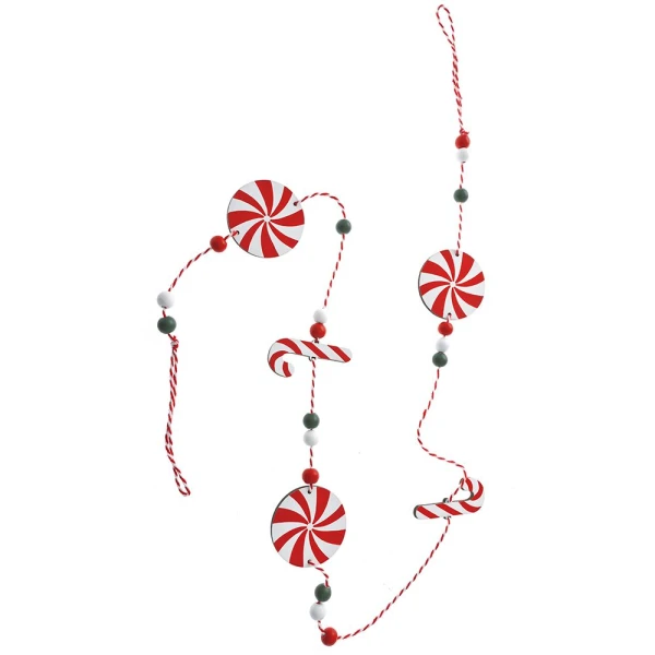 XMAS RED WOODEN GARLAND WITH CANDIES 100 CM