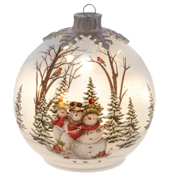 SNOWMEN GLASS BALL WITH LED LIGHT BATTERY OPERATED D15X16,5 CM