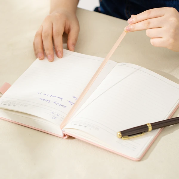 DELI LINFINI LEATHER-LOOL RULES NOTEBOOK WITH PEN HOLDER A5 80gsm - 3 COLOURS
