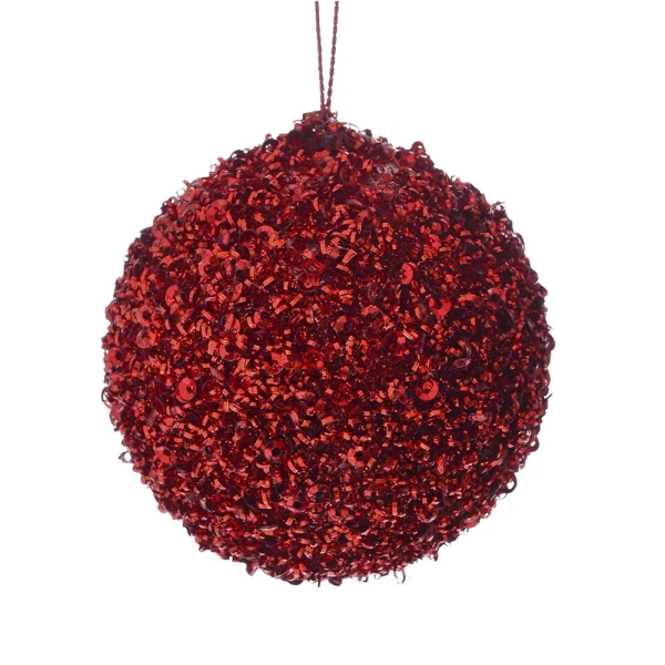 CHRISTMAS RED FOAM BALL 6 cm WITH GLITTER