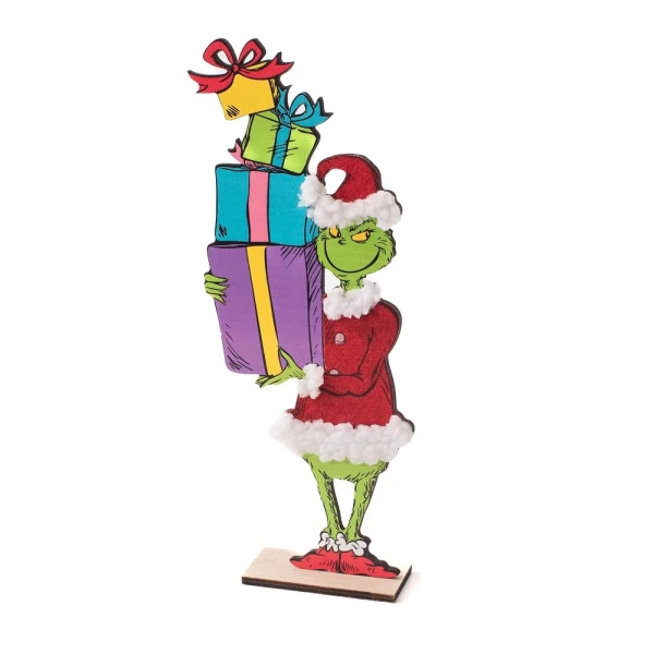 TABLETOP WOODEN DECORATIVE GRINCH HOLDING GIFTS 28 cm