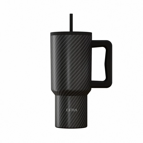 ESTIA HOME ART THERMAL BOTTLE STRAW TUMBLER XL 900ml - CARBON FIBER