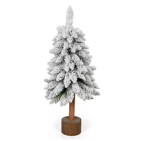 PVC GREEN SNOWY FIR TREE – 80 cm WITH WOODEN BASE