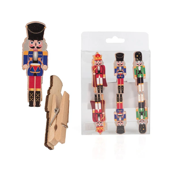 CHRISTMAS DECORATIVE WOODEN CLOTHESPINS SET 6 pcs 5.5 cm