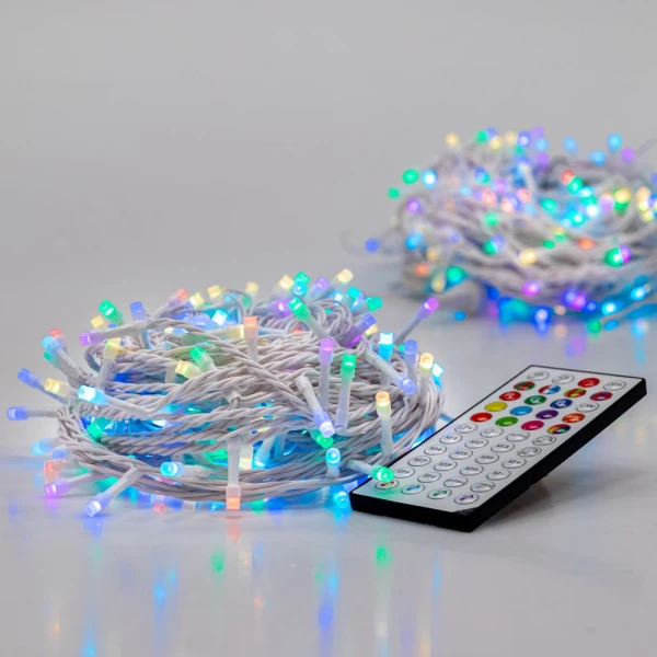 CHRISTMAS LIGHTS 200 LED WITH COLOR-CHANGING CONTROLLER WHITE CABLE 20 METERS
