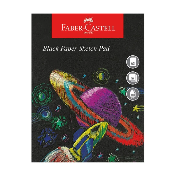 FABER CASTELL SKETCH PAD BLACK PAPER A3 140g 40 SHEETS