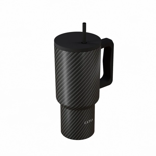 ESTIA HOME ART THERMAL BOTTLE STRAW TUMBLER XL 900ml - CARBON FIBER