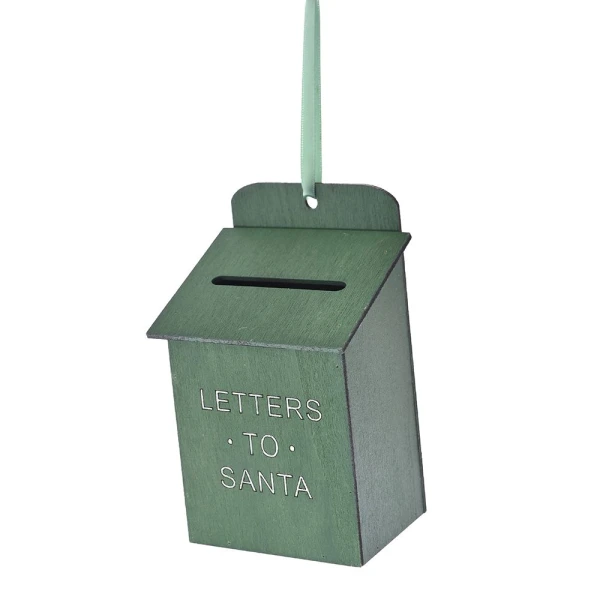 XMAS ORNAMENT GREEN  PLYWOOD MAIL BOX  9X6X13 CM