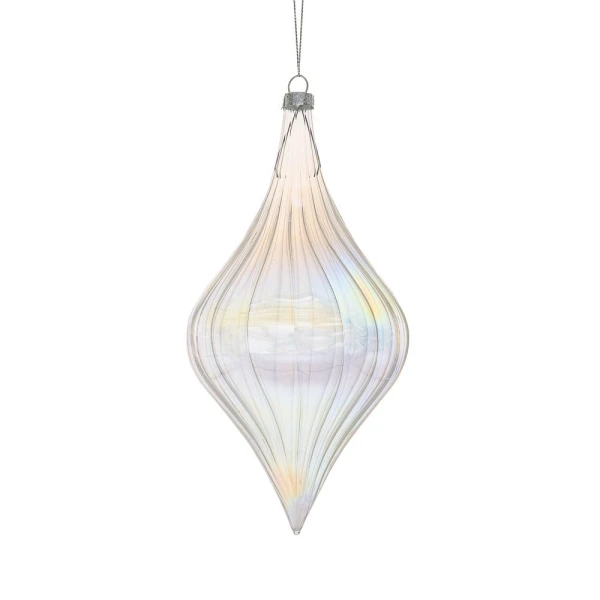 XMAS SET 4 pcs CLEAR IRIDESCENT GLASS BAUBLE TEAR DROP 10 cm