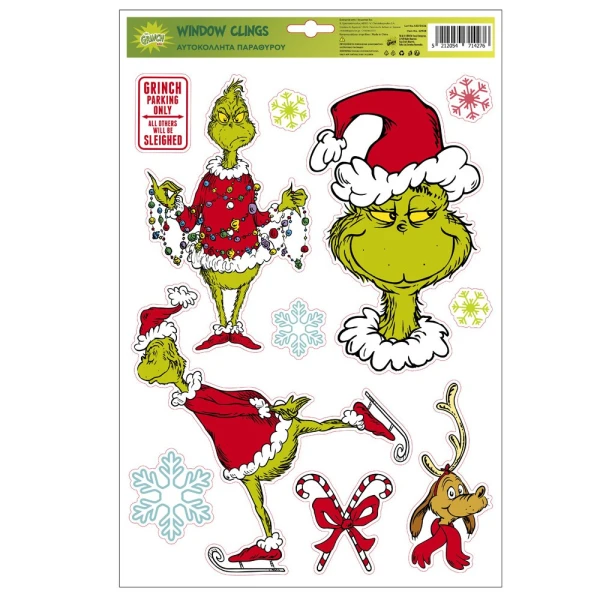 WINDOW STICKERS GRINCH 40X26.5 cm - 2 DESIGNS