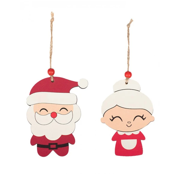 CHRISTMAS WOODEN ORNAMENT 10 cm MR & MRS SANTA - 2 DESIGNS