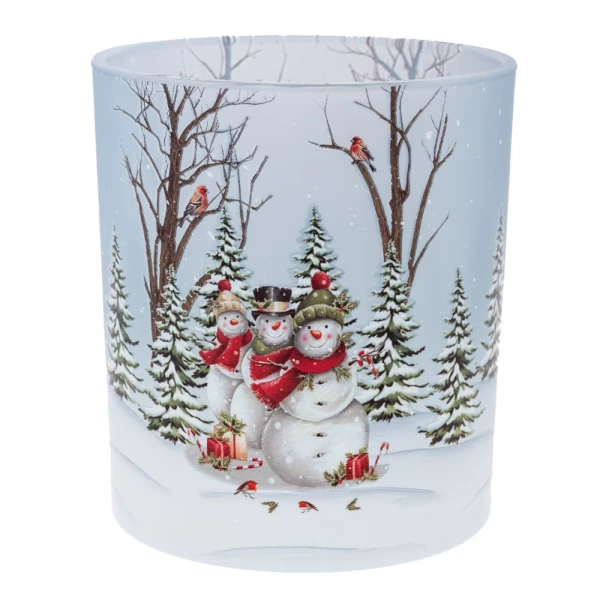 SNOWMEN GLASS CANDLE HOLDER D711,5X13 CM
