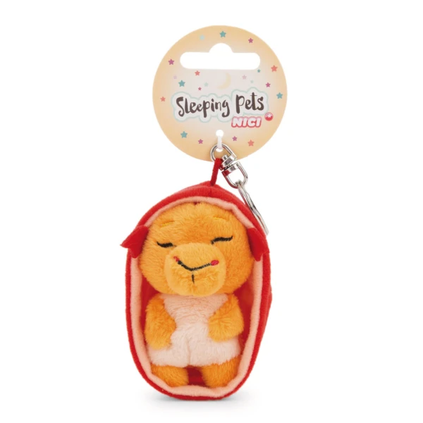 SLEEPING PETS PLUSH KEYHOLDER 8 cm - ORANGE DRAGON